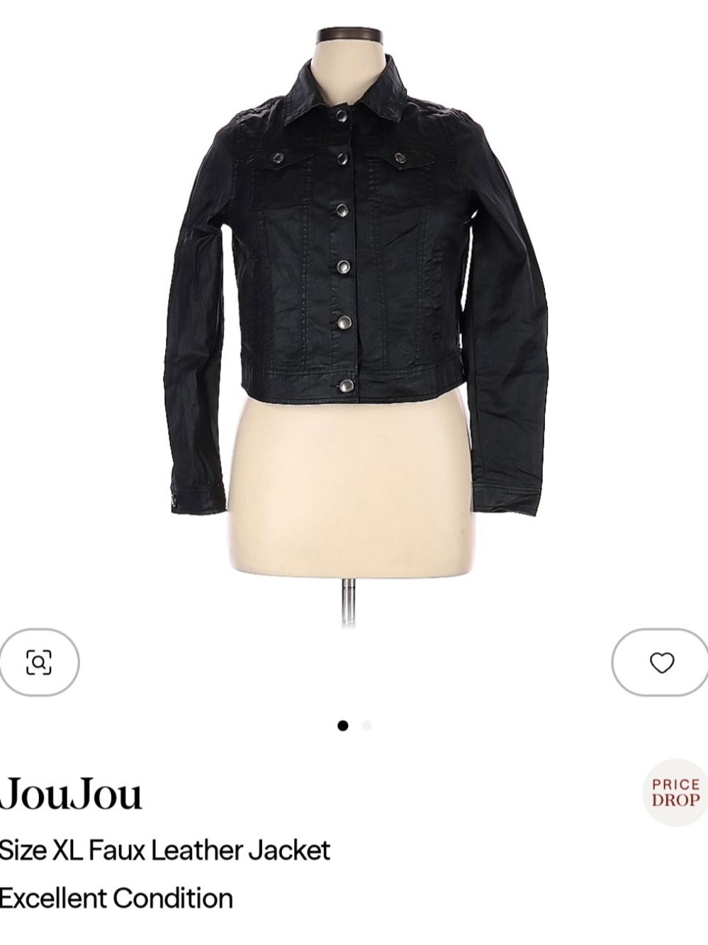 Jou Jou Black Faux Leather Button-Front Jacket